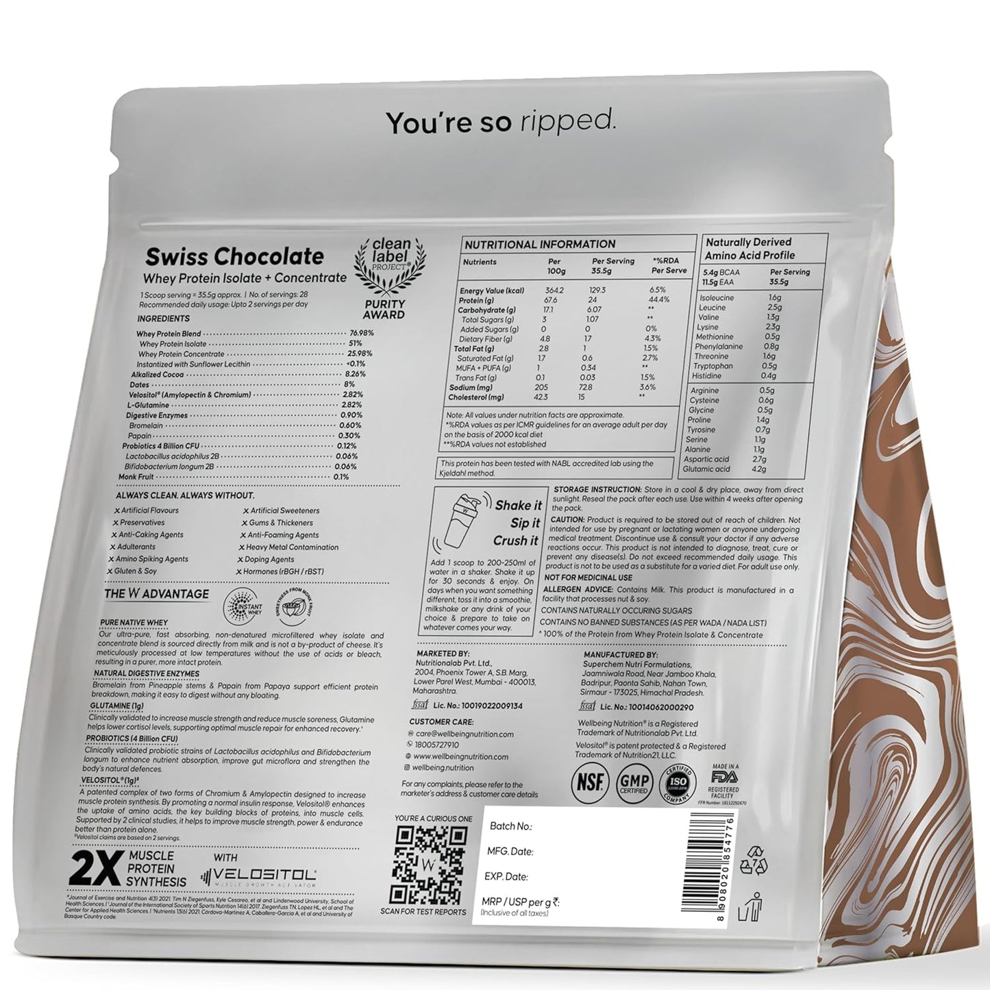 Wellbeing Nutrition Clean Whey Protein Isolate & Concentrate