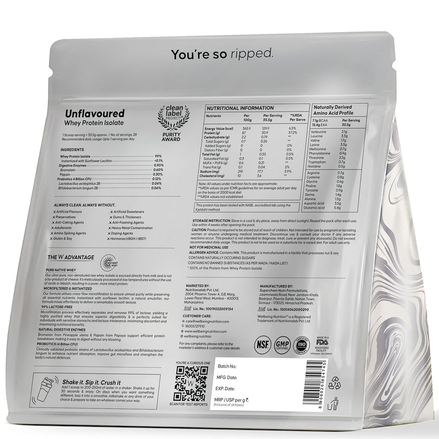 Wellbeing Nutrition Clean Whey Protein Isolate